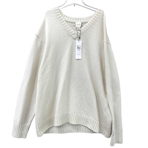 Calvin Klein Wool Blend V-Neck Sweater Antique White- 2XL - Picture 1 of 9